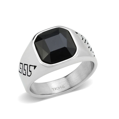 TK3889 - High polished (no plating) Stainless Steel Ring with AAA Grade CZ in Jet