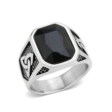 Load image into Gallery viewer, TK3890 - High polished (no plating) Stainless Steel Ring with Top Grade Crystal in Jet