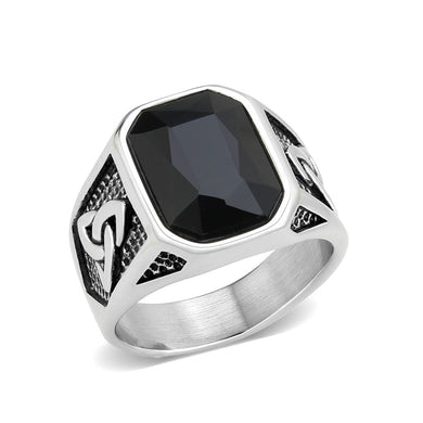 TK3890 - High polished (no plating) Stainless Steel Ring with Top Grade Crystal in Jet