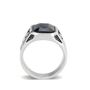 TK3890 - High polished (no plating) Stainless Steel Ring with Top Grade Crystal in Jet