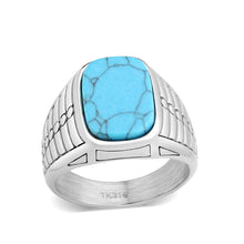 Load image into Gallery viewer, TK3892 - High polished (no plating) Stainless Steel Ring with Synthetic in Turquoise