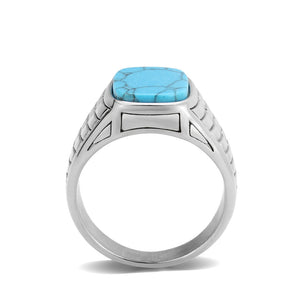 TK3892 - High polished (no plating) Stainless Steel Ring with Synthetic in Turquoise