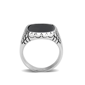 TK3893 - High polished (no plating) Stainless Steel Ring with Synthetic in Jet