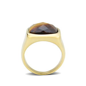 TK3894 - IP Gold(Ion Plating) Stainless Steel Ring with Synthetic in Amber