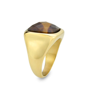 TK3894 - IP Gold(Ion Plating) Stainless Steel Ring with Synthetic in Amber