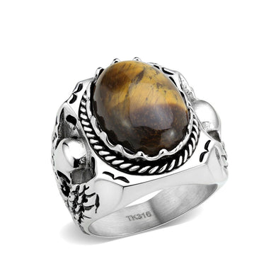 TK3896 - High polished (no plating) Stainless Steel Ring with Synthetic in Amber
