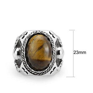 TK3896 - High polished (no plating) Stainless Steel Ring with Synthetic in Amber