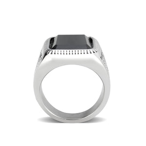 TK3899 - High polished (no plating) Stainless Steel Ring with Synthetic in Jet