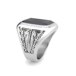 TK3899 - High polished (no plating) Stainless Steel Ring with Synthetic in Jet