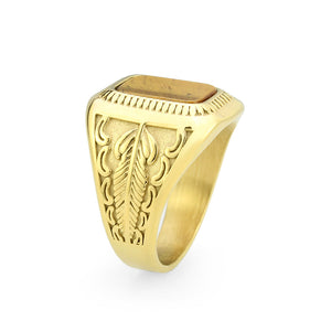 TK3900 - IP Gold(Ion Plating) Stainless Steel Ring with Synthetic in Amber