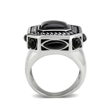 Load image into Gallery viewer, TK3901 - High polished (no plating) Stainless Steel Ring with Synthetic in Jet