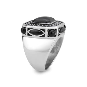 TK3901 - High polished (no plating) Stainless Steel Ring with Synthetic in Jet