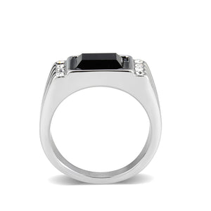 TK3902 - High polished (no plating) Stainless Steel Ring with Synthetic in Jet