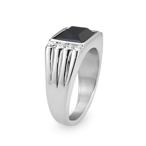 TK3902 - High polished (no plating) Stainless Steel Ring with Synthetic in Jet