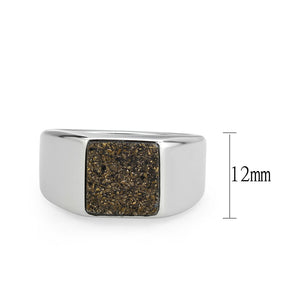 TK3904 - High polished (no plating) Stainless Steel Ring with Druzy in Brown