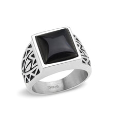 Load image into Gallery viewer, TK3905 - High polished (no plating) Stainless Steel Ring with Synthetic in Jet