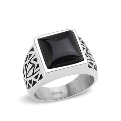 TK3905 - High polished (no plating) Stainless Steel Ring with Synthetic in Jet