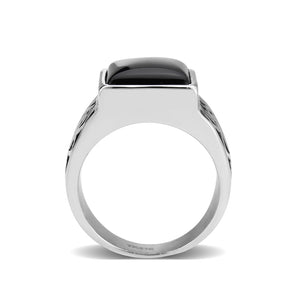 TK3905 - High polished (no plating) Stainless Steel Ring with Synthetic in Jet