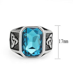 TK3908 - High polished (no plating) Stainless Steel Ring with Top Grade Crystal in SeaBlue