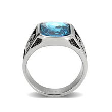 Load image into Gallery viewer, TK3908 - High polished (no plating) Stainless Steel Ring with Top Grade Crystal in SeaBlue