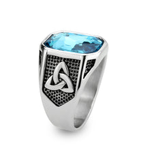 Load image into Gallery viewer, TK3908 - High polished (no plating) Stainless Steel Ring with Top Grade Crystal in SeaBlue