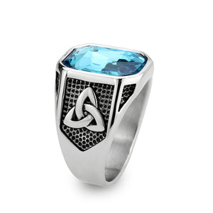 TK3908 - High polished (no plating) Stainless Steel Ring with Top Grade Crystal in SeaBlue