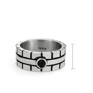 TK3911 - High polished (no plating) Stainless Steel Ring with Top Grade Crystal in Jet