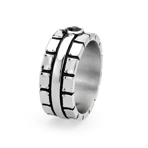 TK3911 - High polished (no plating) Stainless Steel Ring with Top Grade Crystal in Jet