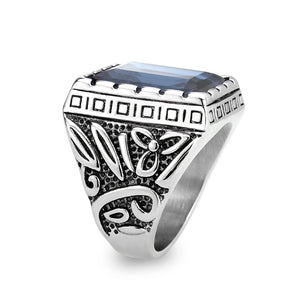 TK3913 - High polished (no plating) Stainless Steel Ring with Top Grade Crystal in Sapphire