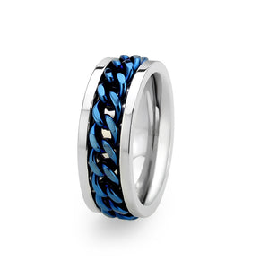 TK3916 - Two Tone IP Blue Stainless Steel Ring with NoStone in No Stone