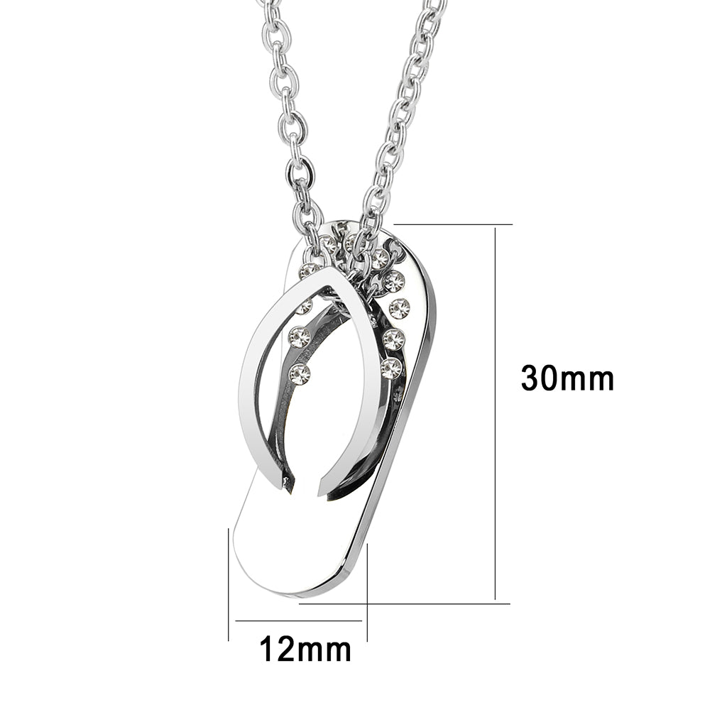TK3943 - High polished (no plating) Stainless Steel Chain Pendant with Top Grade Crystal in Clear