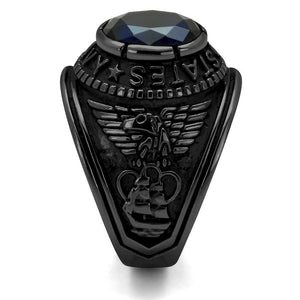 TK414707J - IP Black(Ion Plating) Stainless Steel Ring with Synthetic Synthetic Glass in Sapphire