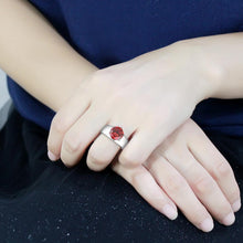 Load image into Gallery viewer, TK52001 - High polished (no plating) Stainless Steel Ring with AAA Grade CZ  in Garnet