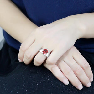 TK52001 - High polished (no plating) Stainless Steel Ring with AAA Grade CZ  in Garnet