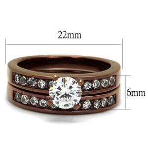 TK8X003LC - IP Coffee light Stainless Steel Ring with AAA Grade CZ  in Clear