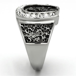 TK942 - High polished (no plating) Stainless Steel Ring with Top Grade Crystal  in Clear