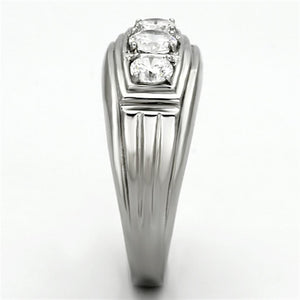 TK946 - High polished (no plating) Stainless Steel Ring with AAA Grade CZ  in Clear