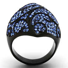 Load image into Gallery viewer, TK949 - IP Black(Ion Plating) Stainless Steel Ring with Top Grade Crystal  in Sapphire