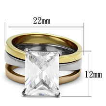 Load image into Gallery viewer, TK962 - Three Tone (IP Gold &amp; IP Rose Gold &amp; High Polished) Stainless Steel Ring with AAA Grade CZ  in Clear