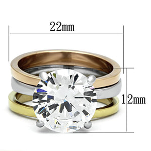 TK963 - Three Tone (IP Gold & IP Rose Gold & High Polished) Stainless Steel Ring with AAA Grade CZ  in Clear