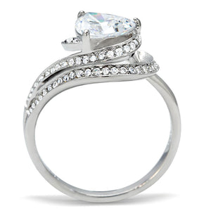 TS020 - Rhodium 925 Sterling Silver Ring with AAA Grade CZ  in Clear
