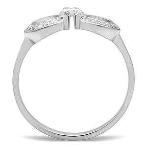 TS047 - Rhodium 925 Sterling Silver Ring with AAA Grade CZ  in Clear