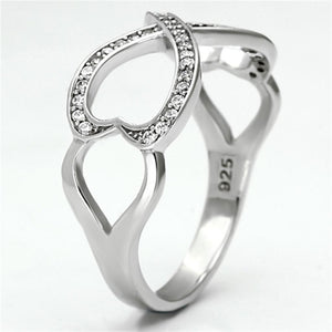TS088 - Rhodium 925 Sterling Silver Ring with AAA Grade CZ  in Clear