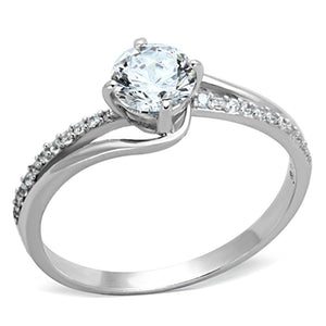 TS141 - Rhodium 925 Sterling Silver Ring with AAA Grade CZ  in Clear