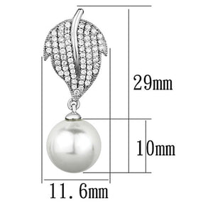 TS166 - Rhodium 925 Sterling Silver Earrings with Synthetic Pearl in White