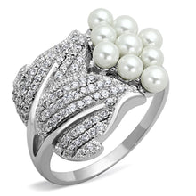 Load image into Gallery viewer, TS167 - Rhodium 925 Sterling Silver Ring with Synthetic Pearl in White