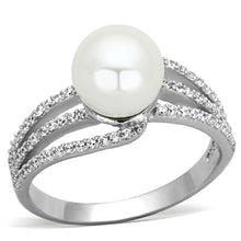 Load image into Gallery viewer, TS170 - Rhodium 925 Sterling Silver Ring with Synthetic Pearl in White