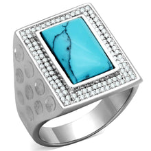 Load image into Gallery viewer, TS228 - Rhodium 925 Sterling Silver Ring with Synthetic Turquoise in Sea Blue