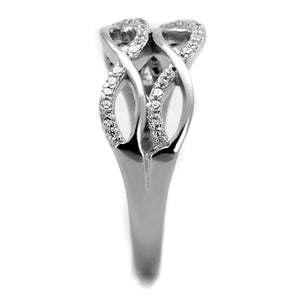 TS266 - Rhodium 925 Sterling Silver Ring with AAA Grade CZ  in Clear