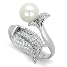 Load image into Gallery viewer, TS329 - Rhodium 925 Sterling Silver Ring with Synthetic Pearl in White